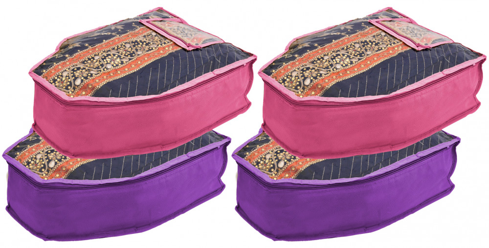 Kuber Industries Non Woven Blouse Cover With Front Transparent Window With Attached Pocket Set (Purple &amp; Pink)