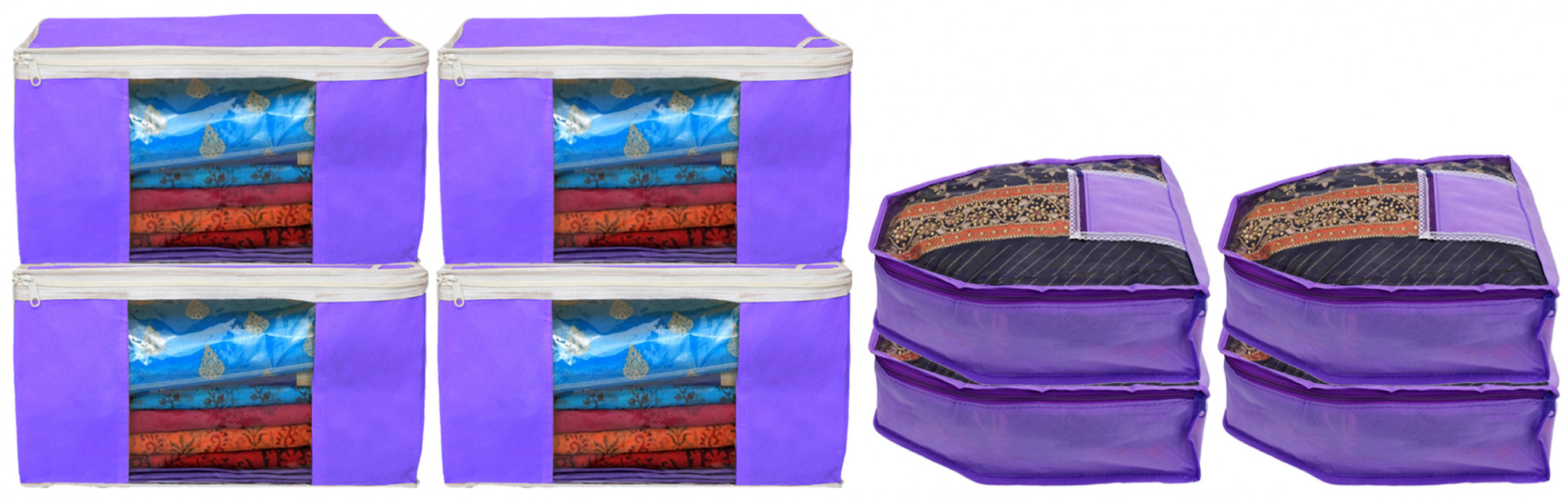 Kuber Industries Non Woven Saree Cover/Cloth Wardrobe Organizer and Blouse Cover Combo Set (Purple)