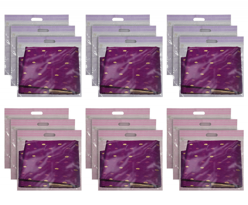 Kuber Industries Non-Woven Single Saree Covers With Transparent Window With Handle Pack of 18 (Purple &amp; Pink)