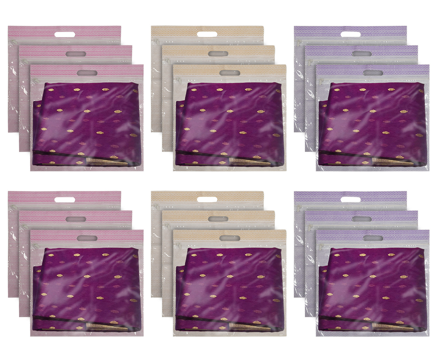 Kuber Industries Non-Woven Single Saree Covers With Transparent Window With Handle Pack of 18 (Purple & Pink & Brown)