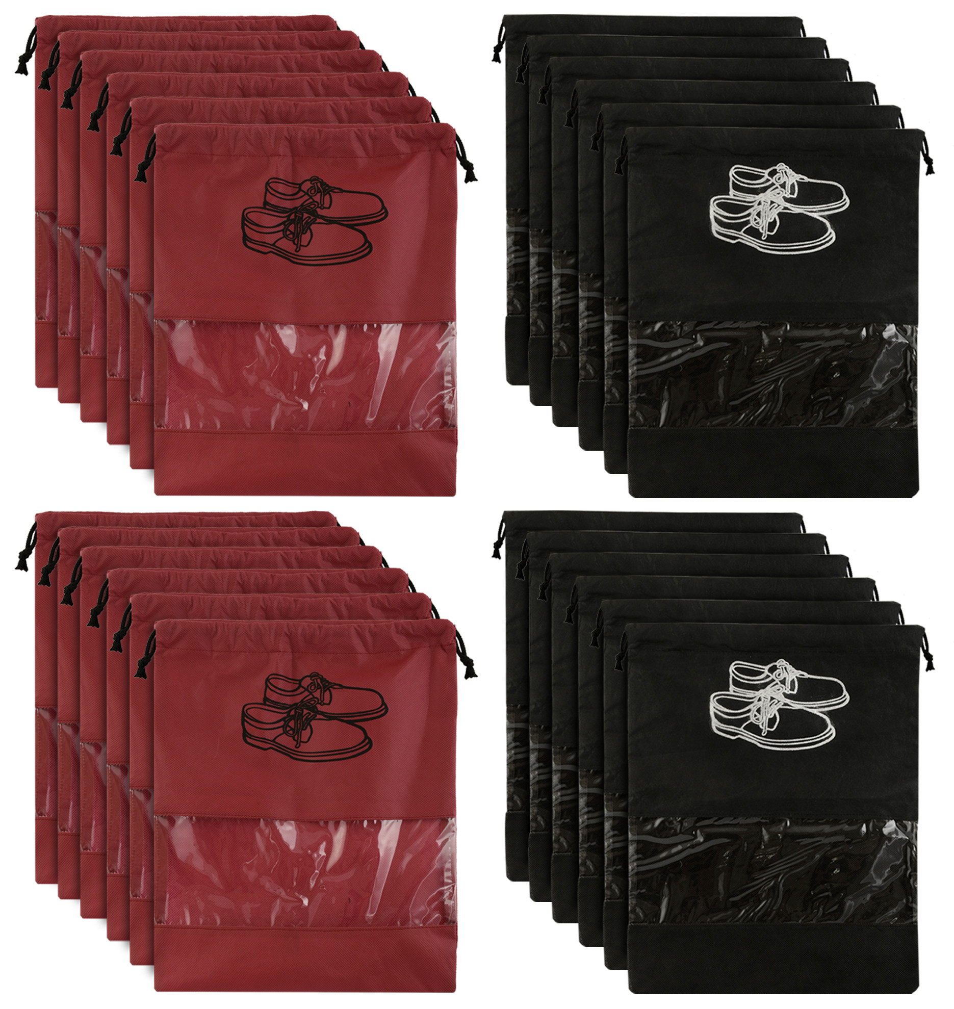 Kuber Industries Non Woven Travel Shoe Organizer Space Saving Fabric Storage Bags Organizer (Black & Maroon)-KUBMART956