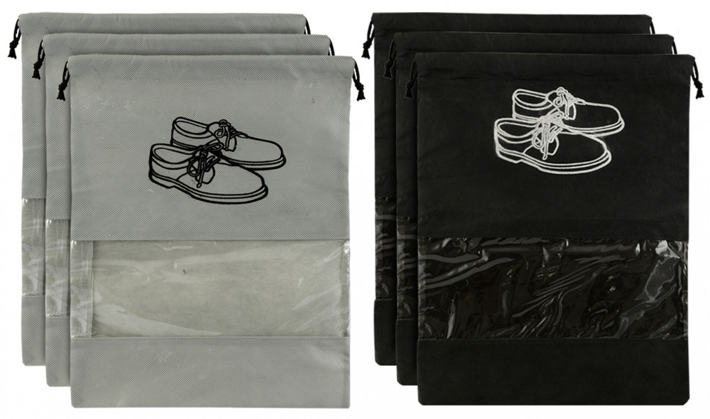 Kuber Industries Non Woven Travel Shoe Organizer Space Saving Fabric Storage Bags Organizer (Grey &amp; Black)-KUBMART948