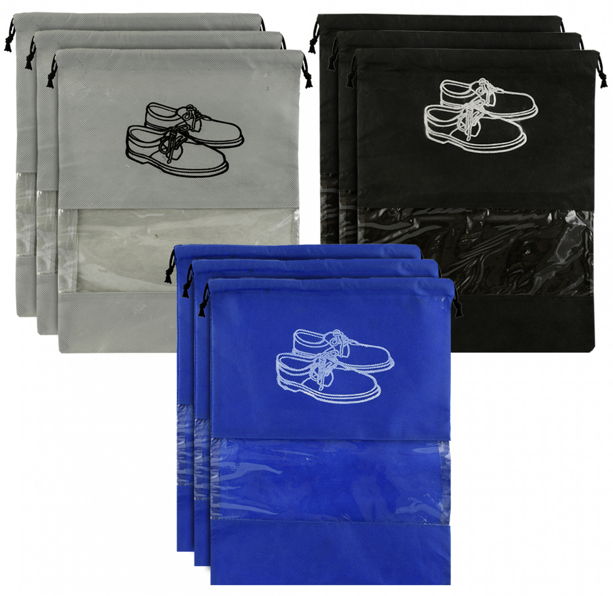 Kuber Industries Non Woven Travel Shoe Organizer Space Saving Fabric Storage Bags Organizer (Grey & Royal Blue & Black)-KUBMART958