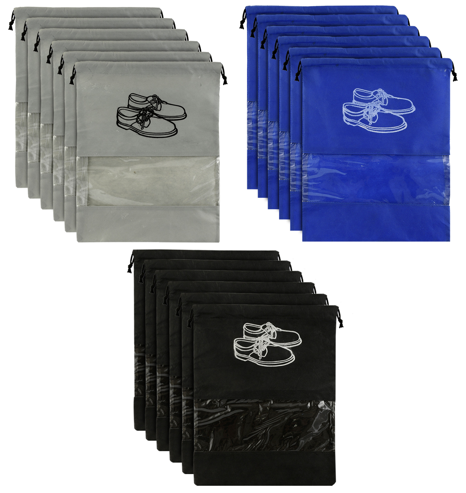 Kuber Industries Non Woven Travel Shoe Organizer Space Saving Fabric Storage Bags Organizer (Grey & Royal Blue & Black)-KUBMART958