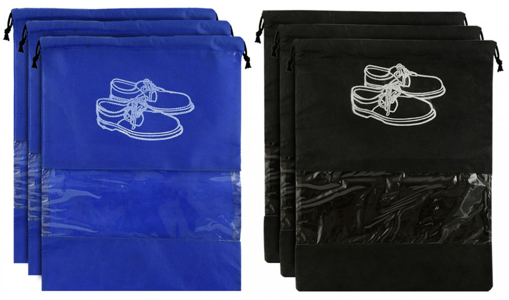 Kuber Industries Non Woven Travel Shoe Organizer Space Saving Fabric Storage Bags Organizer (Royal Blue &amp; Black)-KUBMART952