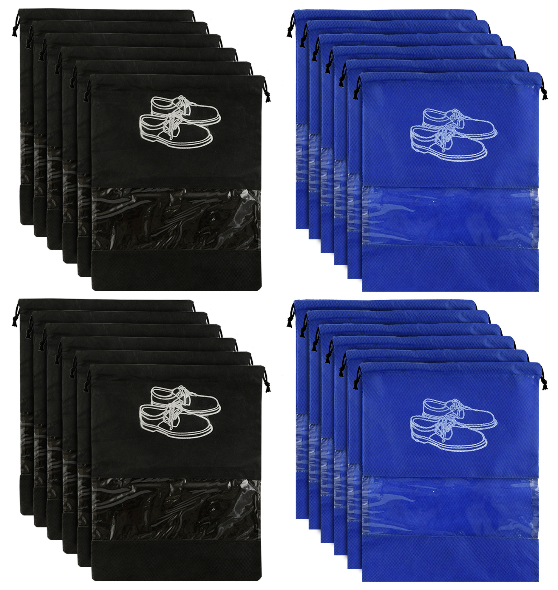 Kuber Industries Non Woven Travel Shoe Organizer Space Saving Fabric Storage Bags Organizer (Royal Blue & Black)-KUBMART952