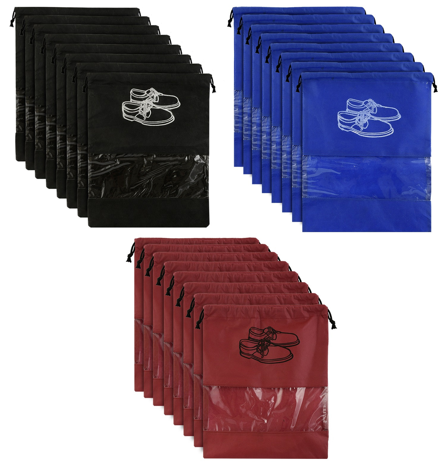 Kuber Industries Non Woven Travel Shoe Organizer Space Saving Fabric Storage Bags Organizer (Royal Blue & Black & Maroon)-KUBMART962