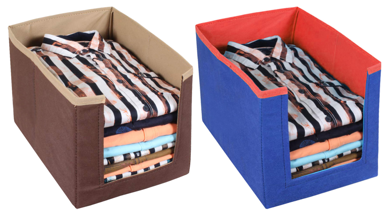 Kuber Industries Non Woven Wardrobe Cloths Organizer-Shirt Stacker Storage Box (Brown & Blue)