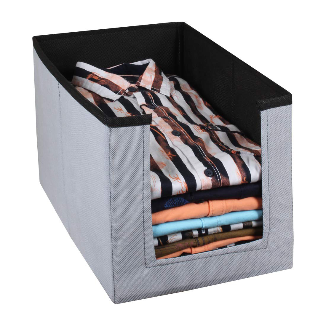 Kuber Industries Non Woven Wardrobe Cloths Organizer-Shirt Stacker Storage Box (Grey & Black)
