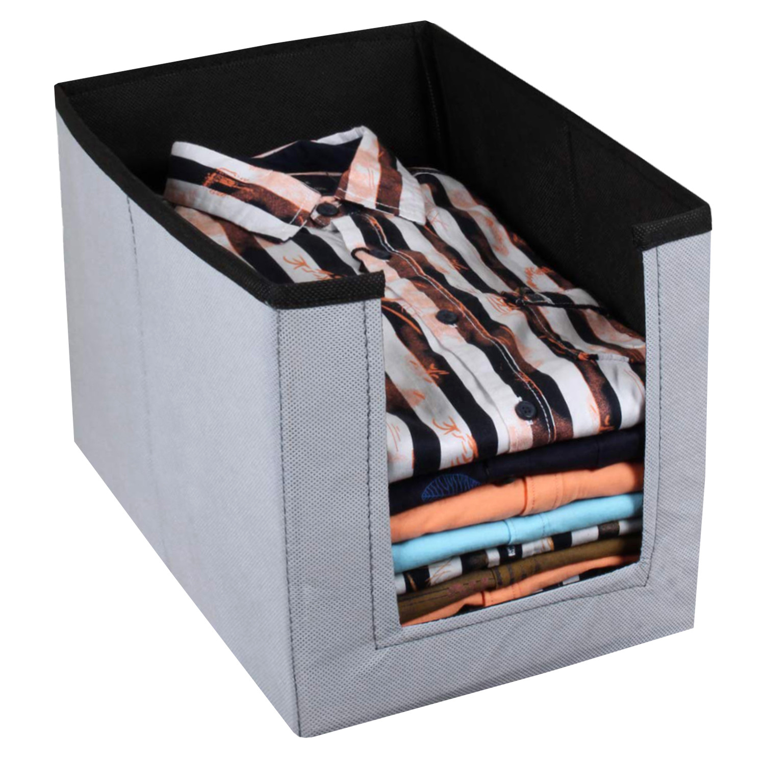Kuber Industries Non Woven Wardrobe Cloths Organizer-Shirt Stacker Storage Box (Grey & Black)