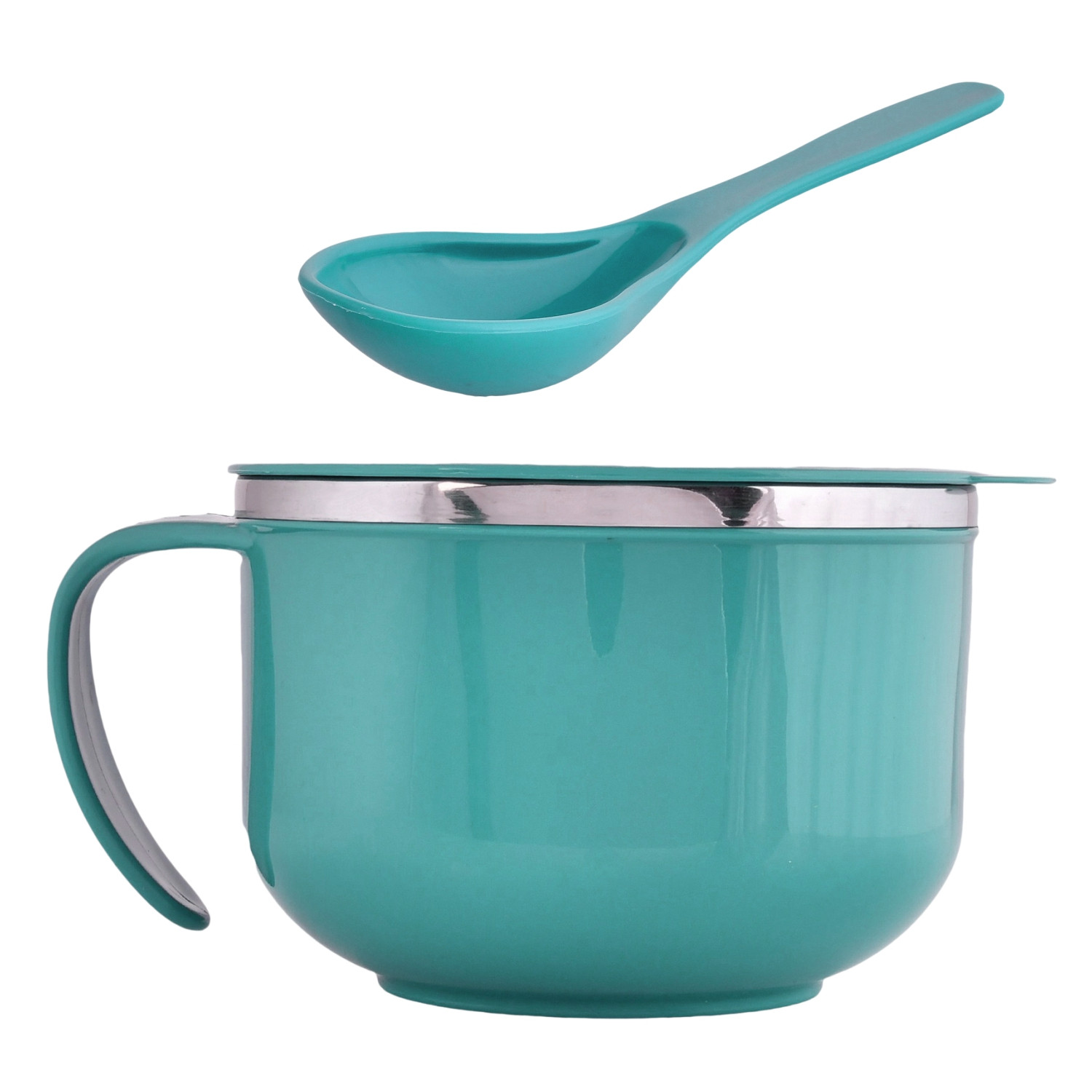 Kuber Industries Noodle & Soup Bowl Set | Steel Noodle Bowl with Spoon | Airtight Bowl for Pasta-Rice | Food Container | Office Bowl | Kitchen Bowl Set | 600 ML | Green