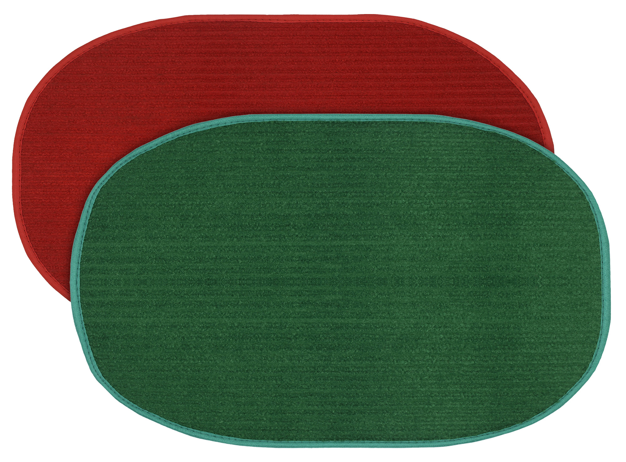 Kuber Industries Oval Shape Durable Microfiber Door Mat, Heavy Duty Doormat, Indoor Outdoor, Easy Clean, Waterproof, Low-Profile Mats for Entry, Patio, Garage (Set Of 2,14'' x 23'',Red & Green)-KUBMRT12099