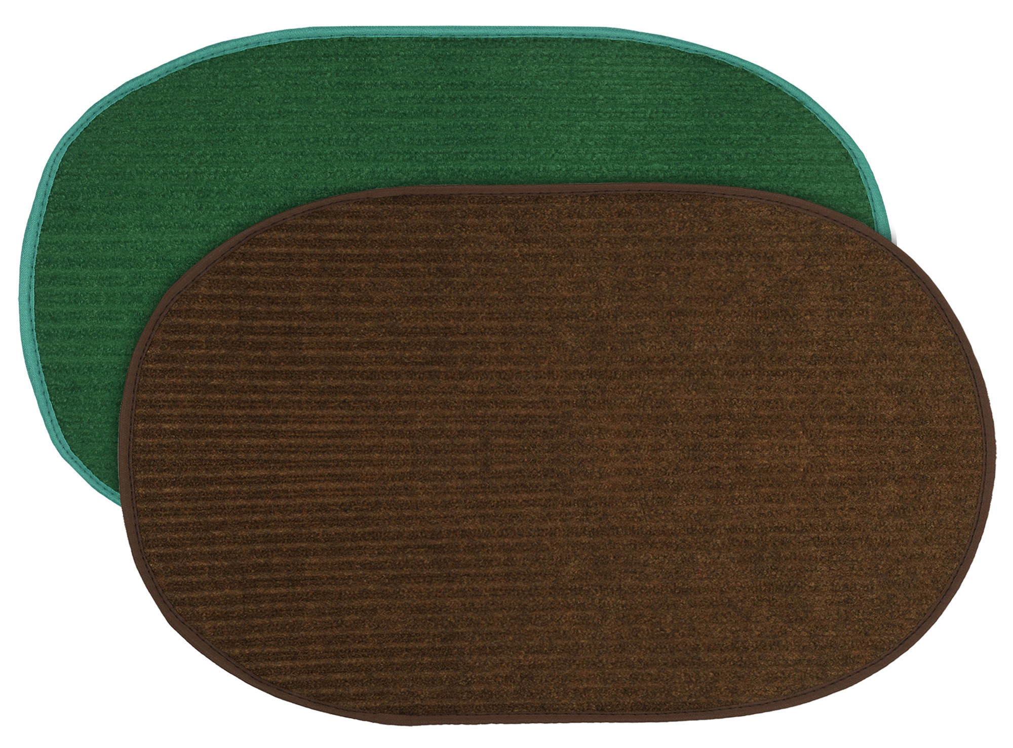 Kuber Industries Oval Shape Durable Microfiber Door Mat, Heavy Duty Doormat, Indoor Outdoor, Easy Clean, Waterproof, Low-Profile Mats for Entry, Patio, Garage (Set Of 2,14'' x 23'',Green & Brown)-KUBMRT12119
