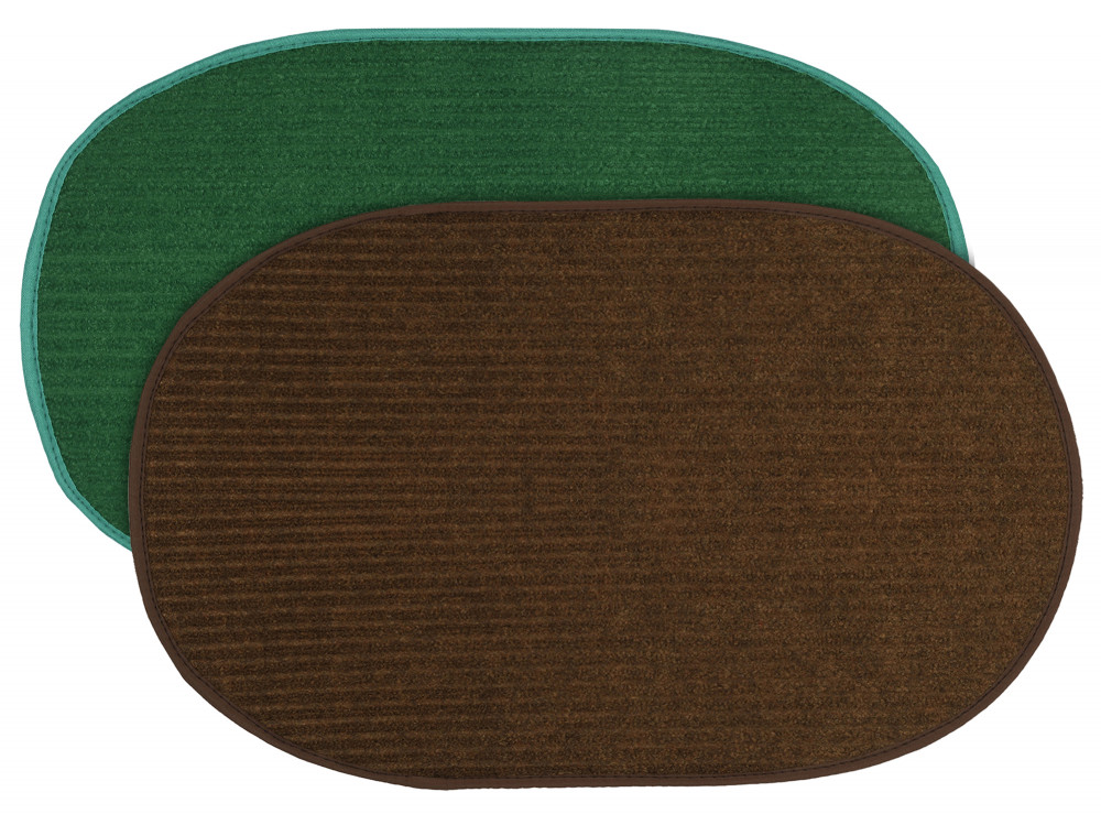 Kuber Industries Oval Shape Durable Microfiber Door Mat, Heavy Duty Doormat, Indoor Outdoor, Easy Clean, Waterproof, Low-Profile Mats for Entry, Patio, Garage (Set Of 2,14&#039;&#039; x 23&#039;&#039;,Green &amp; Brown)-KUBMRT12119