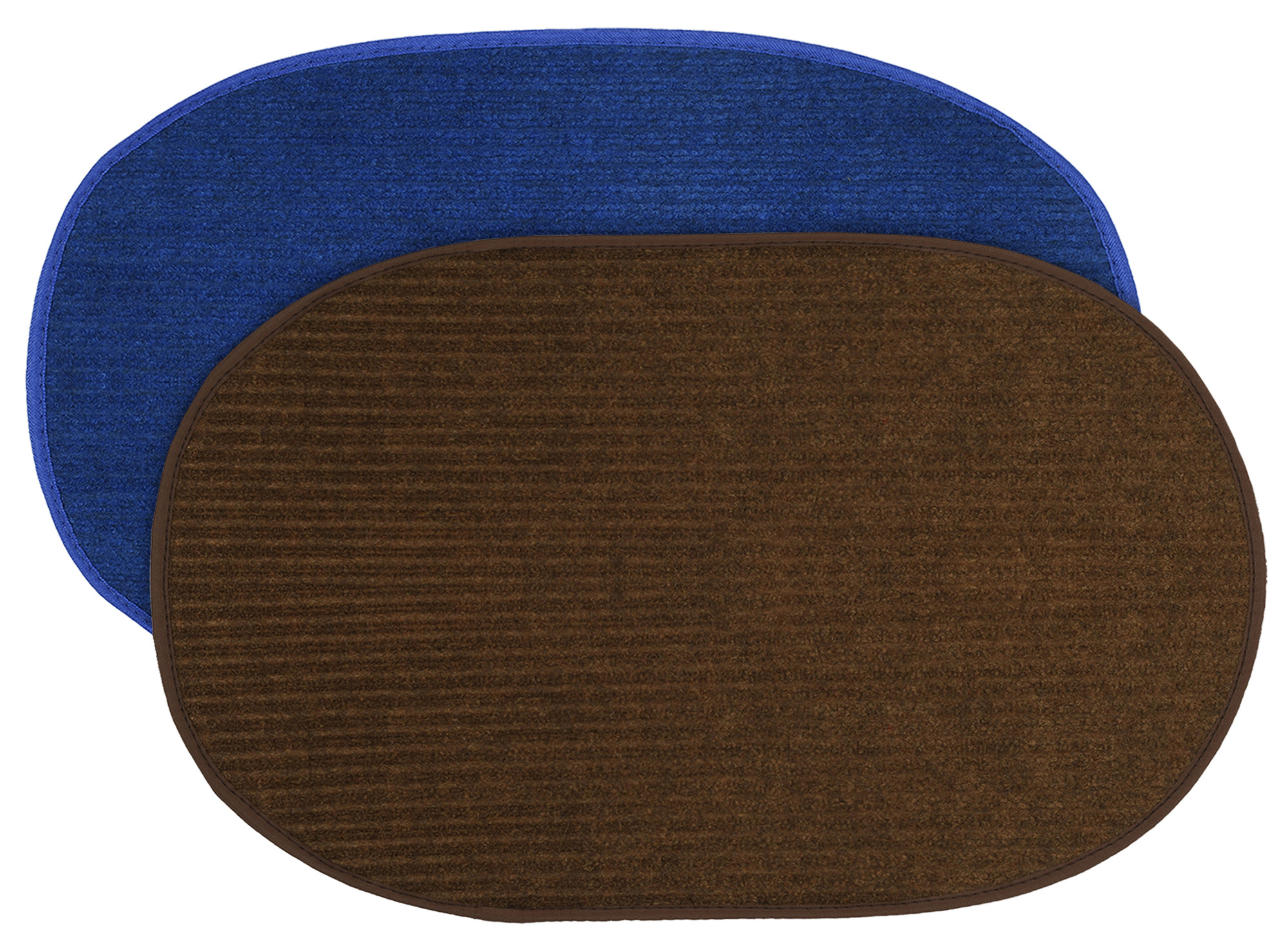 Kuber Industries Oval Shape Durable Microfiber Door Mat, Heavy Duty Doormat, Indoor Outdoor, Easy Clean, Waterproof, Low-Profile Mats for Entry, Patio, Garage (Set Of 2,14'' x 23'',Blue & Brown)-KUBMRT12125