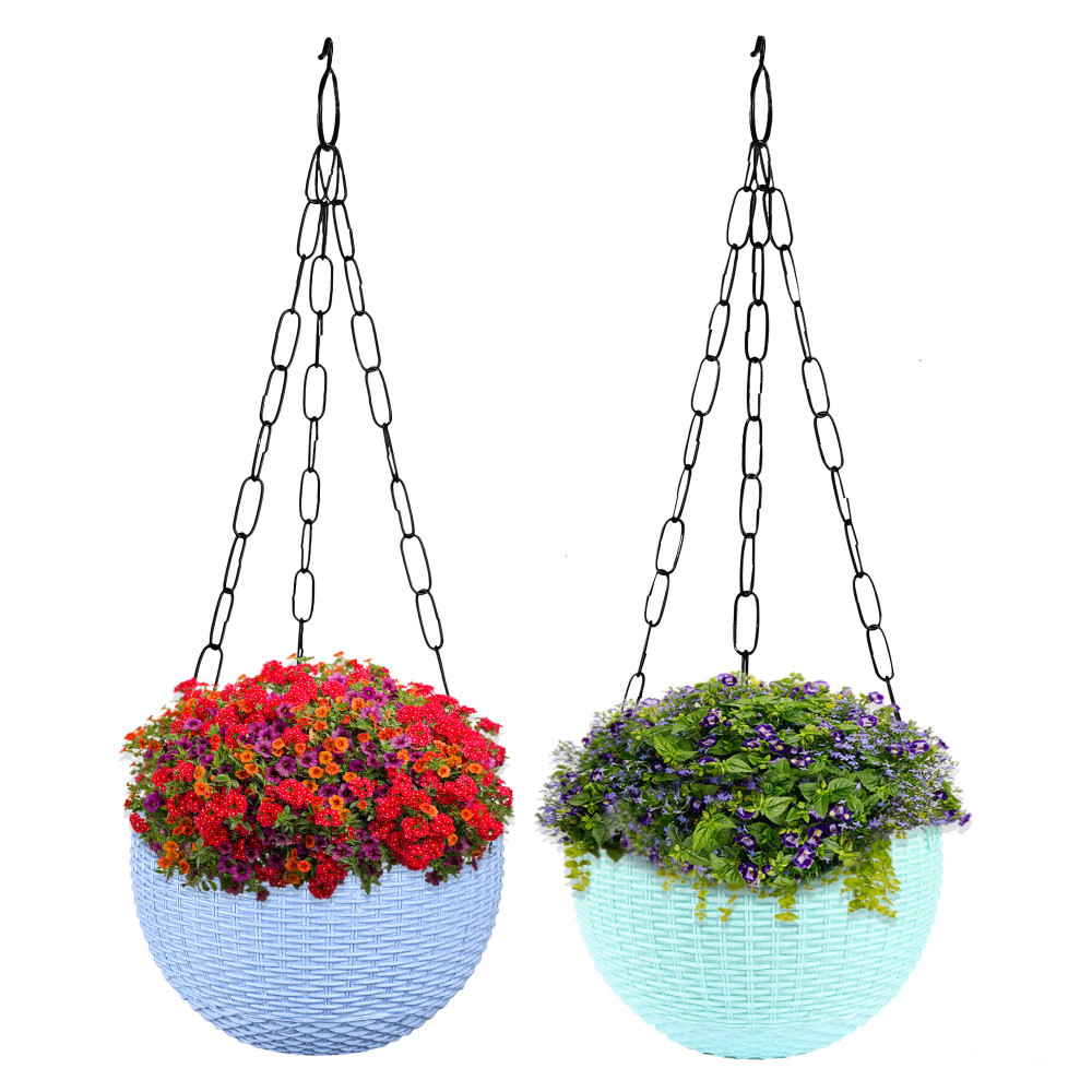 Kuber Industries Pack of 2 Hanging Flower Pot  | Hanging Flower Pot for Living Room | Hanging Pot for Home-Lawns &amp; Gardening | Flower Planter for Balcony | Marble Euro | 7 Inch | Blue &amp; Mint Green