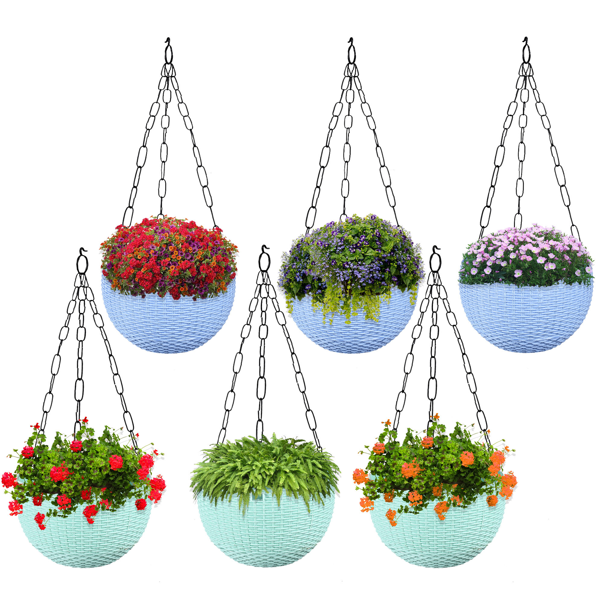 Kuber Industries Pack of 2 Hanging Flower Pot  | Hanging Flower Pot for Living Room | Hanging Pot for Home-Lawns & Gardening | Flower Planter for Balcony | Marble Euro | 7 Inch | Blue & Mint Green