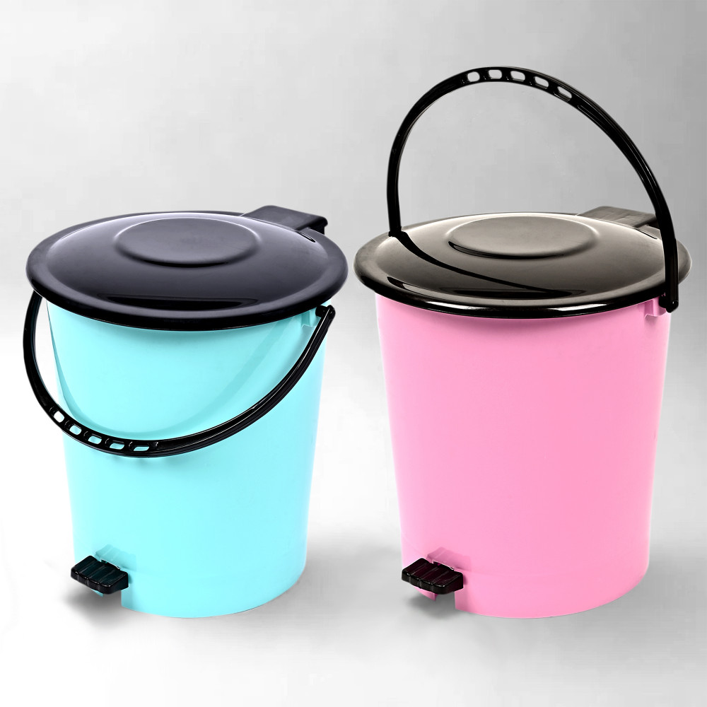 Kuber Industries Pack of 2 Pedal Dustbin | Dustbin with Lid | Garbage Bin | Dustbin for Kitchen-Bathroom | Wet &amp; Dry Waste Bin | Black Dhakkan Trash Can | 10 LTR | Green &amp; Pink
