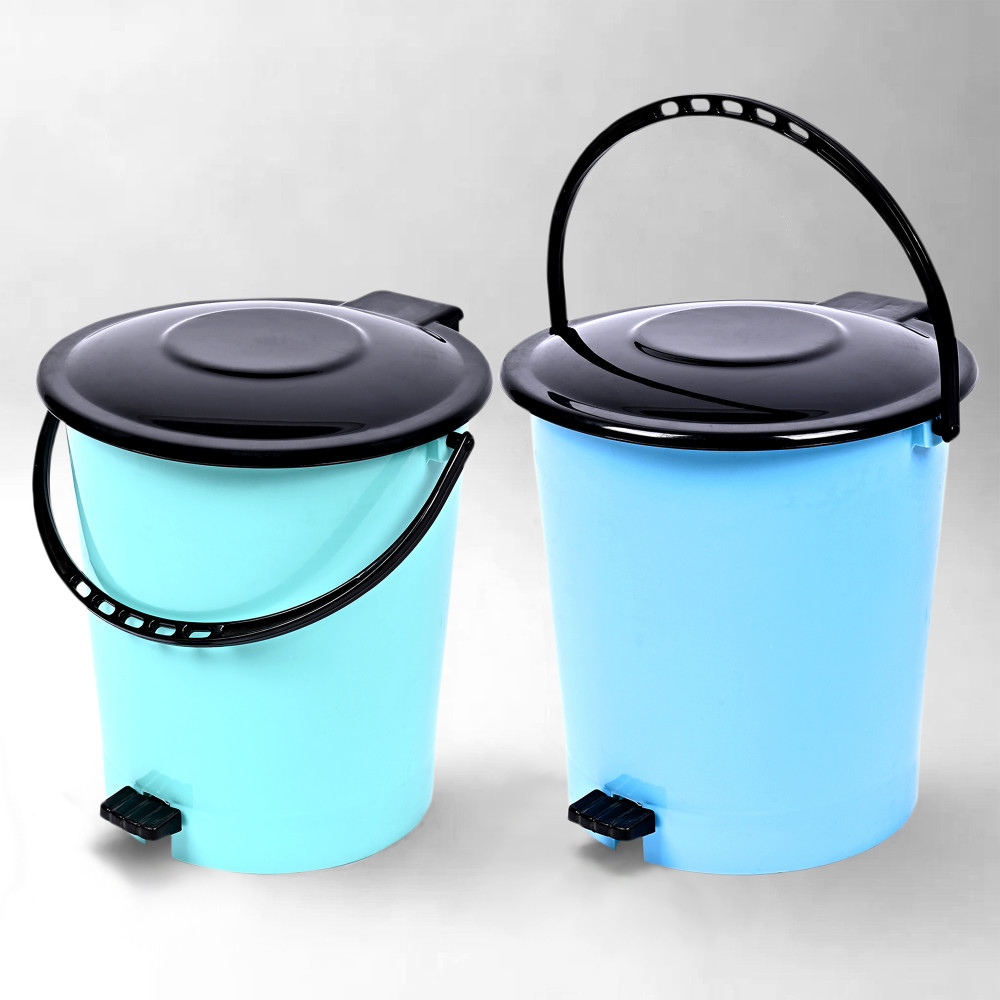 Kuber Industries Pack of 2 Pedal Dustbin | Dustbin with Lid | Garbage Bin | Dustbin for Kitchen-Bathroom | Wet &amp; Dry Waste Bin | Black Dhakkan Trash Can | 10 LTR | Green &amp; Blue