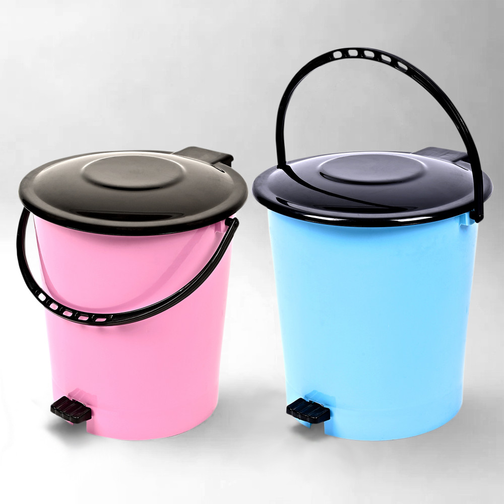 Kuber Industries Pack of 2 Pedal Dustbin | Dustbin with Lid | Garbage Bin | Dustbin for Kitchen-Bathroom | Wet &amp; Dry Waste Bin | Black Dhakkan Trash Can | 10 LTR | Pink &amp; Blue