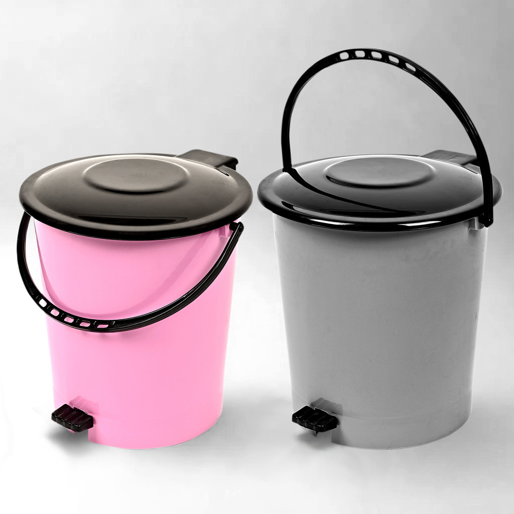 Kuber Industries Pack of 2 Pedal Dustbin | Dustbin with Lid | Garbage Bin | Dustbin for Kitchen-Bathroom | Wet &amp; Dry Waste Bin | Black Dhakkan Trash Can | 10 LTR | Pink &amp; Gray