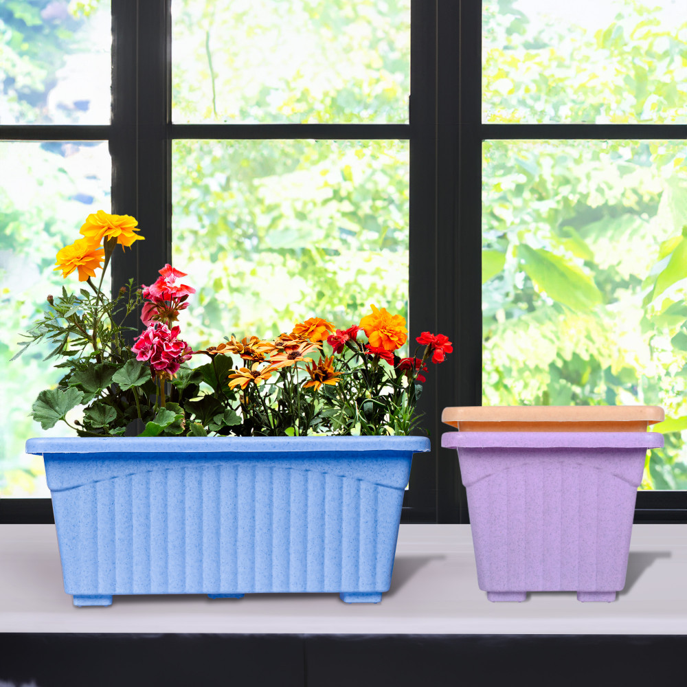 Kuber Industries Pack of 3 Flower Pot | Flower Pot for Living Room-Office | Planters for Home-Lawns &amp; Gardening | Window Flower Pots for Balcony | Marble Jupiter | Sky Blue-Purple &amp; Peach