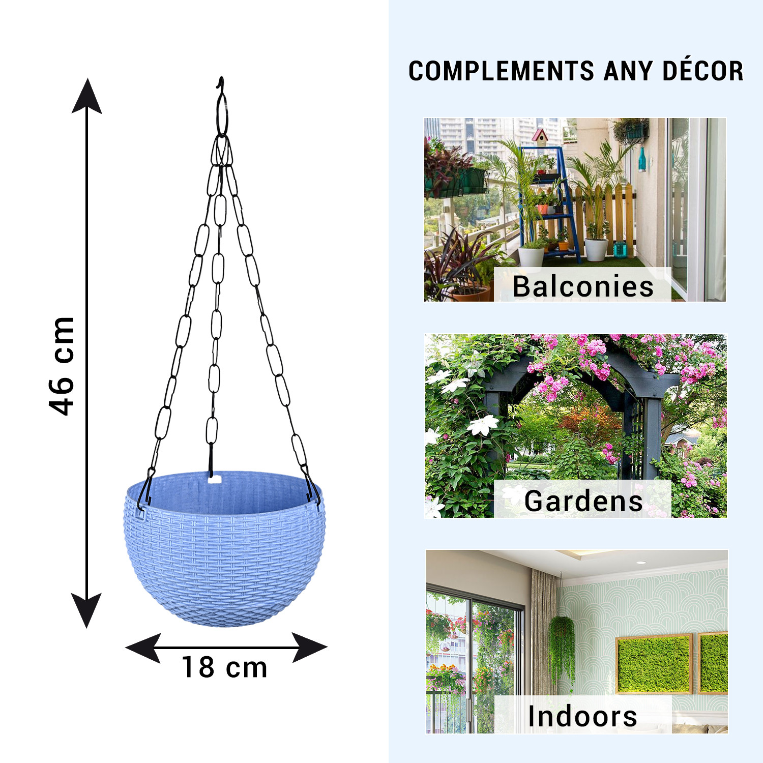 Kuber Industries Pack of 3 Hanging Flower Pot  | Hanging Flower Pot for Living Room | Hanging Pot for Home & Garden | Flower Planter for Balcony | Marble Euro | 7 Inch | Blue-White & Beige