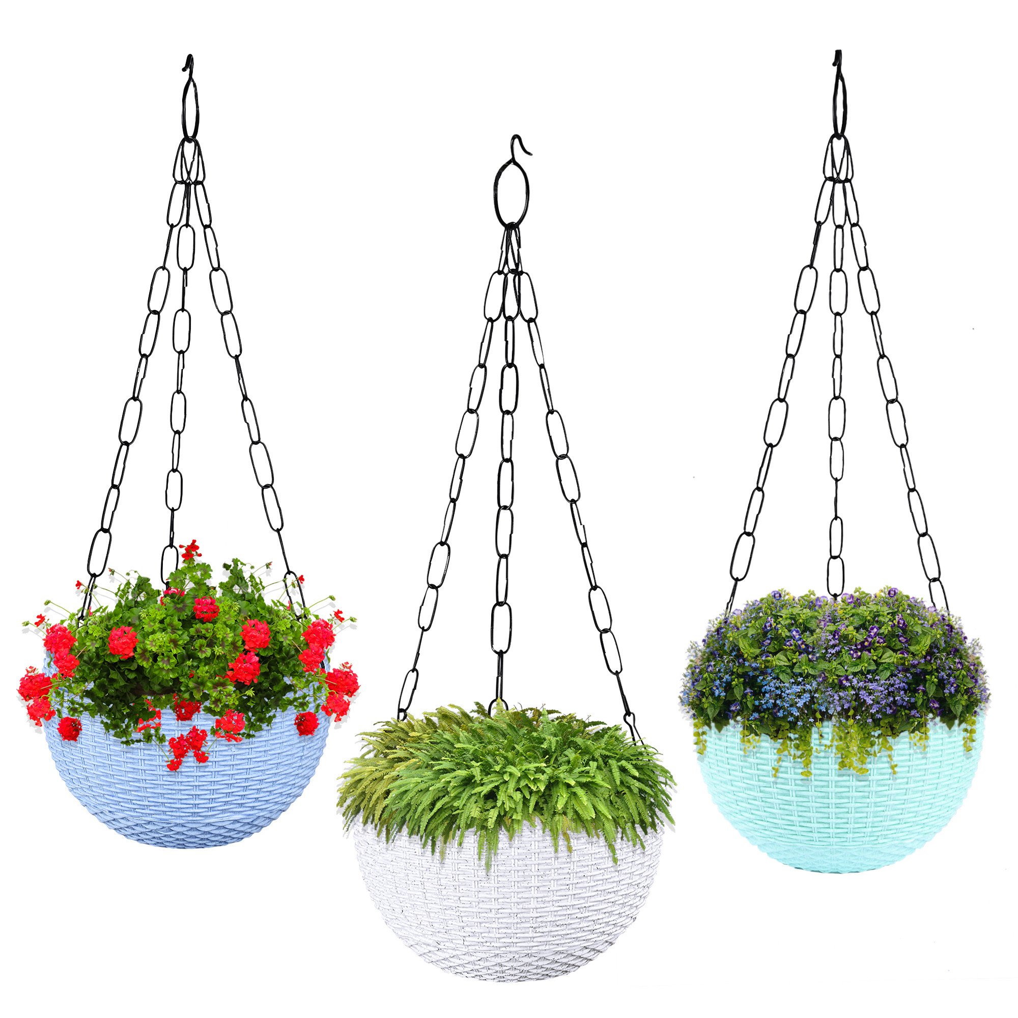 Kuber Industries Pack of 3 Hanging Flower Pot  | Hanging Flower Pot for Living Room | Hanging Pot for Home & Garden | Flower Planter for Balcony | Marble Euro | 7 Inch | Blue-White & Mint Green