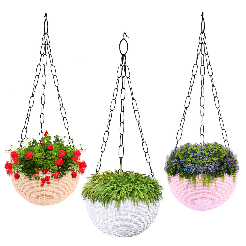 Kuber Industries Pack of 3 Hanging Flower Pot  | Hanging Flower Pot for Living Room | Hanging Pot for Home &amp; Garden | Flower Planter for Balcony | Marble Euro | 7 Inch | White-Beige &amp; Pink