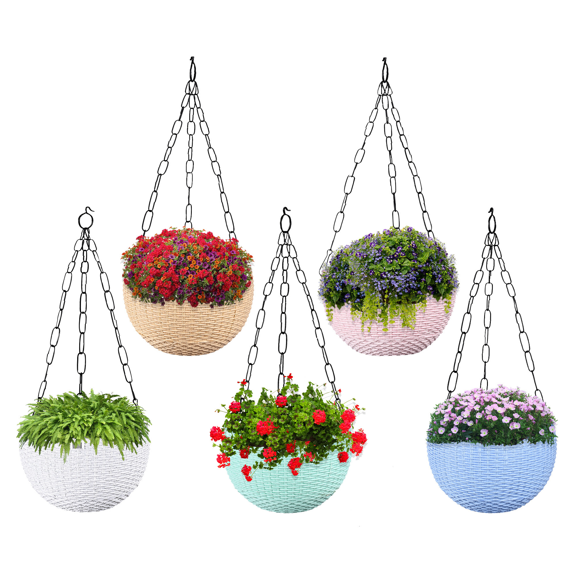 Kuber Industries Pack of 5 Hanging Flower Pot  | Hanging Flower Pot for Living Room | Hanging Pot for Home-Lawns & Gardening | Flower Planter for Balcony | Marble Euro | 7 Inch | Multicolor