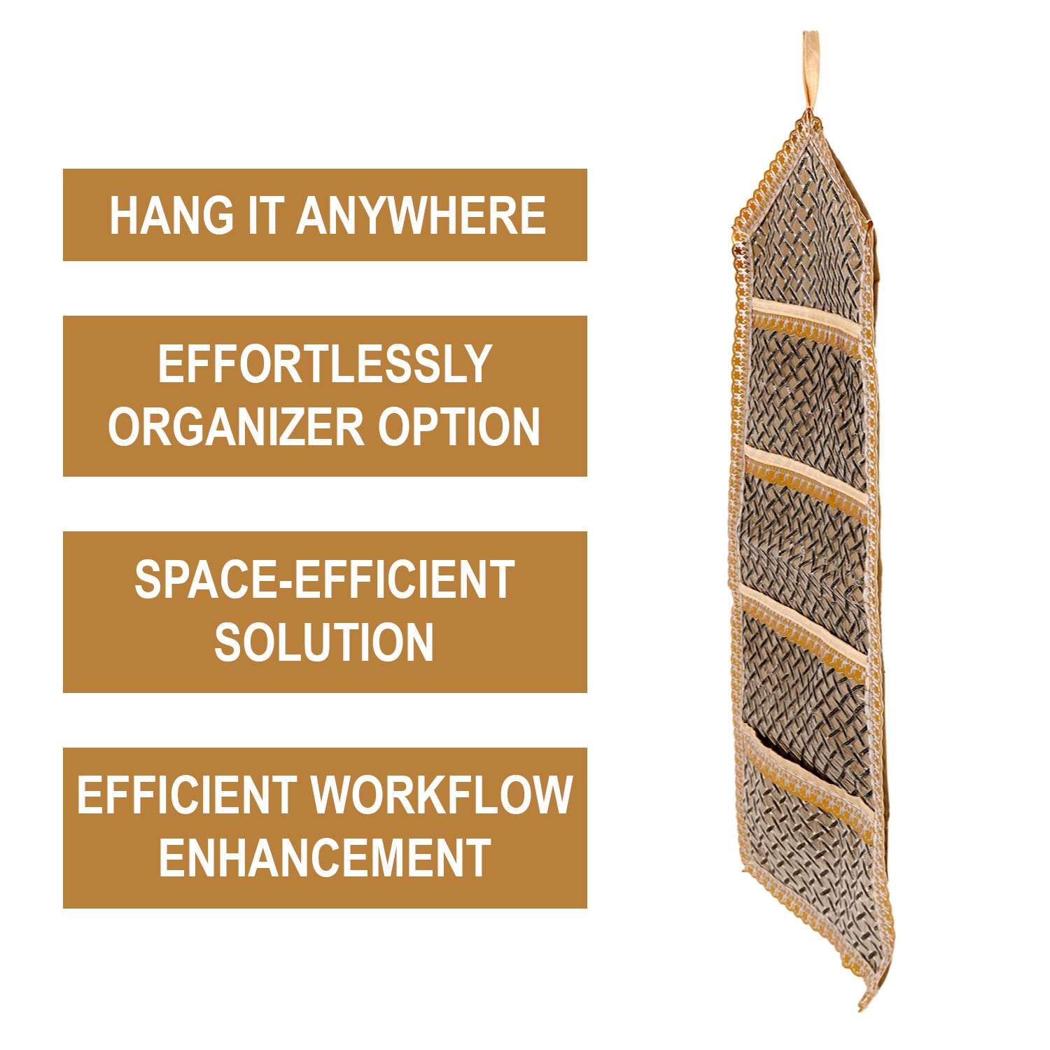 Kuber Industries Paper Holder | Foldable Hanging Organizer | PVC Shining Zig Zag Design Document Holder | Wall Hanging Organizer with 3 Pocket | Golden