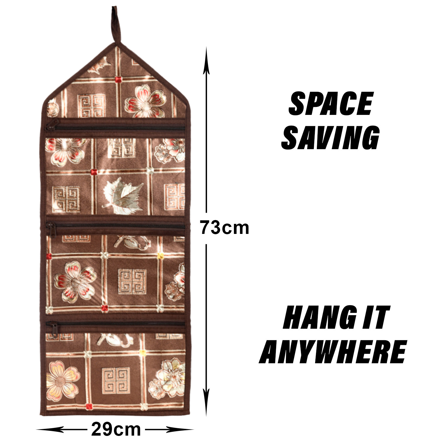 Kuber Industries Paper Holder | Foldable Hanging Organizer | PVC Shinning Check Pattern Document Holder | 3 Pocket Wall Hanging Holder with Zipper | Brown