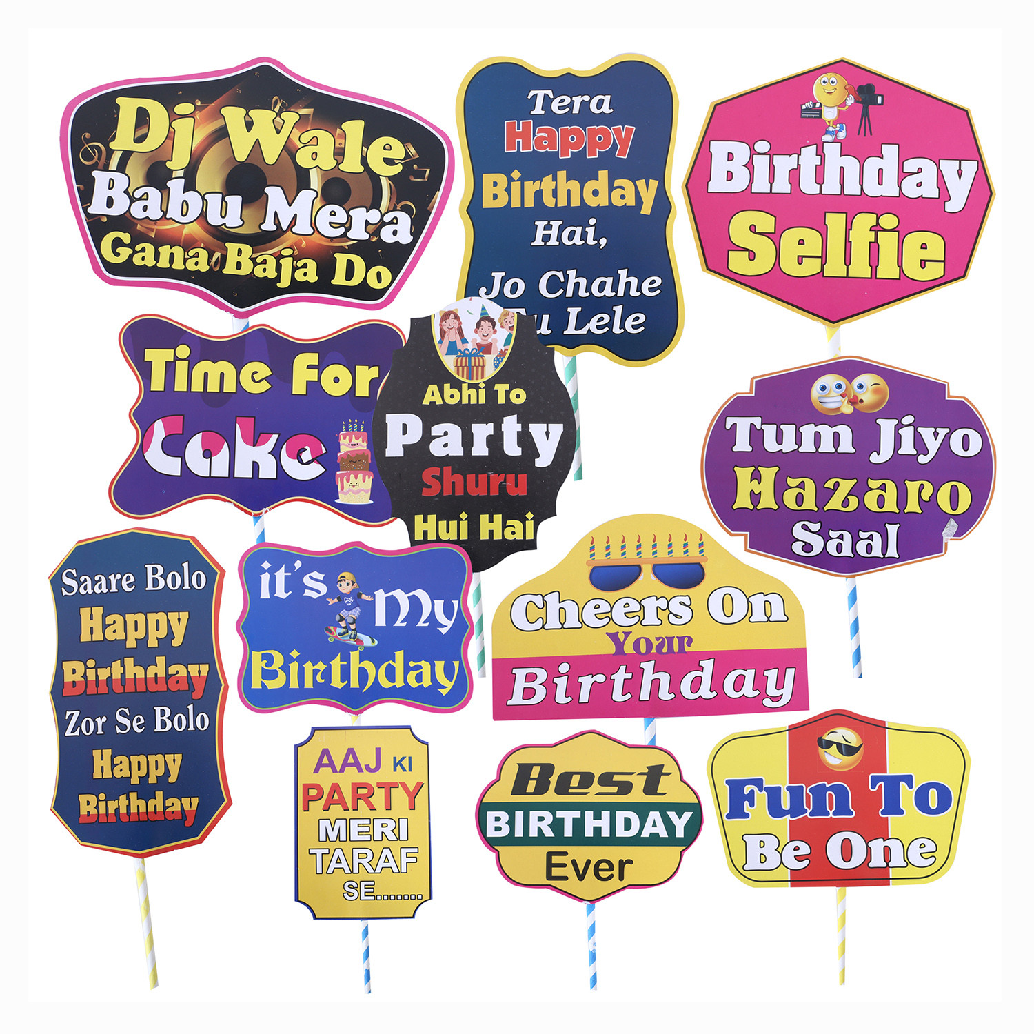 Kuber Industries Party Photo Props | Cardboard Cupcake Picks |Decorations Supplies for Farewell | Birthday Party | Theme Cupcake Topper | 28 Pieces | PP-8038 F | Multicolor