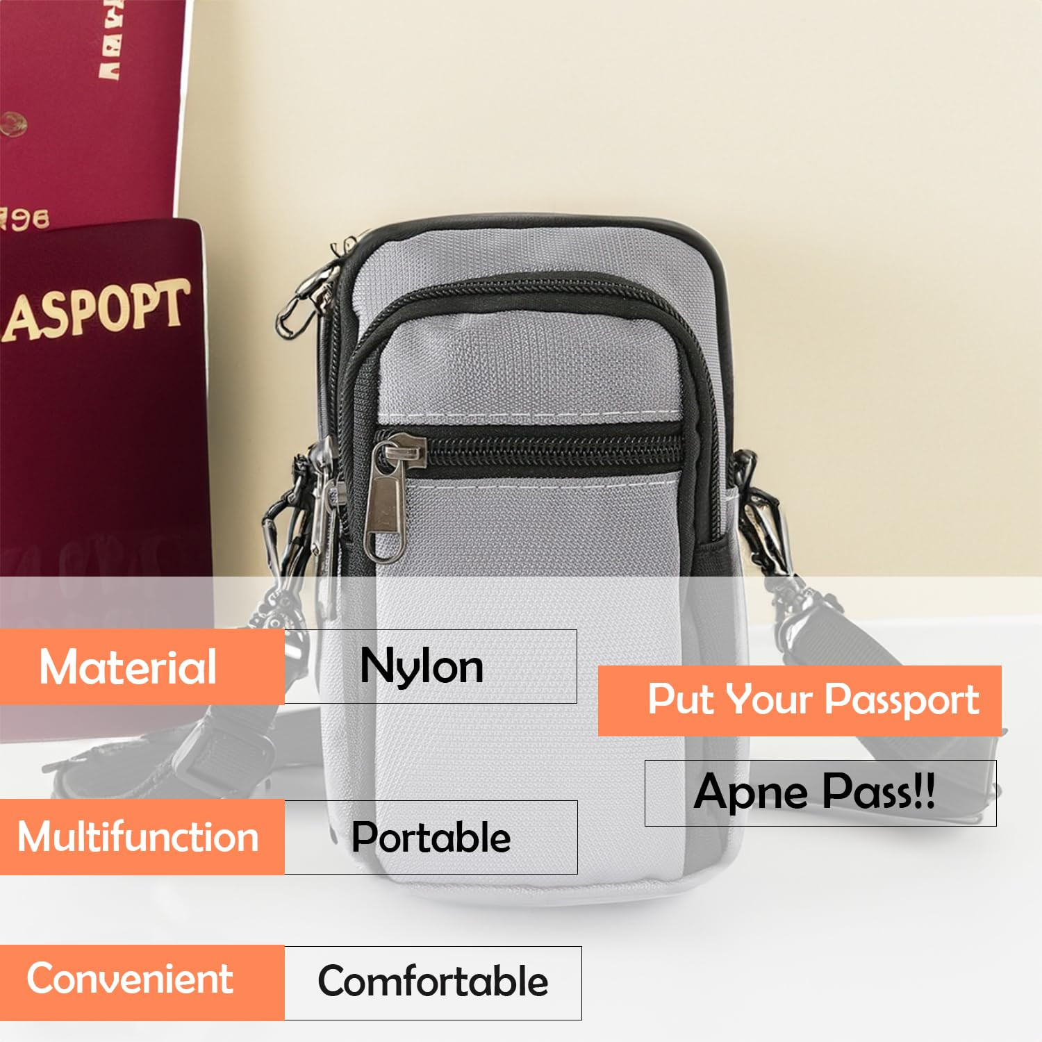 Kuber Industries Paspport Holder for Men & Women|Multifunction Passport Cover Bag|Nylon Passport Pouch for Luggage (Grey)