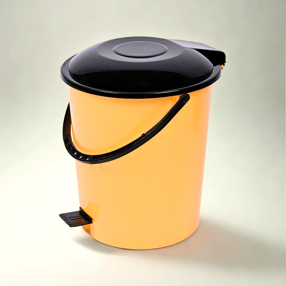 Kuber Industries Pedal Dustbin | Dustbin with Lid | Garbage Bin with Handle | Dustbin for Kitchen-Bathroom | Wet &amp; Dry Waste Bin | Black Dhakkan Trash Can | 10 LTR | Orange