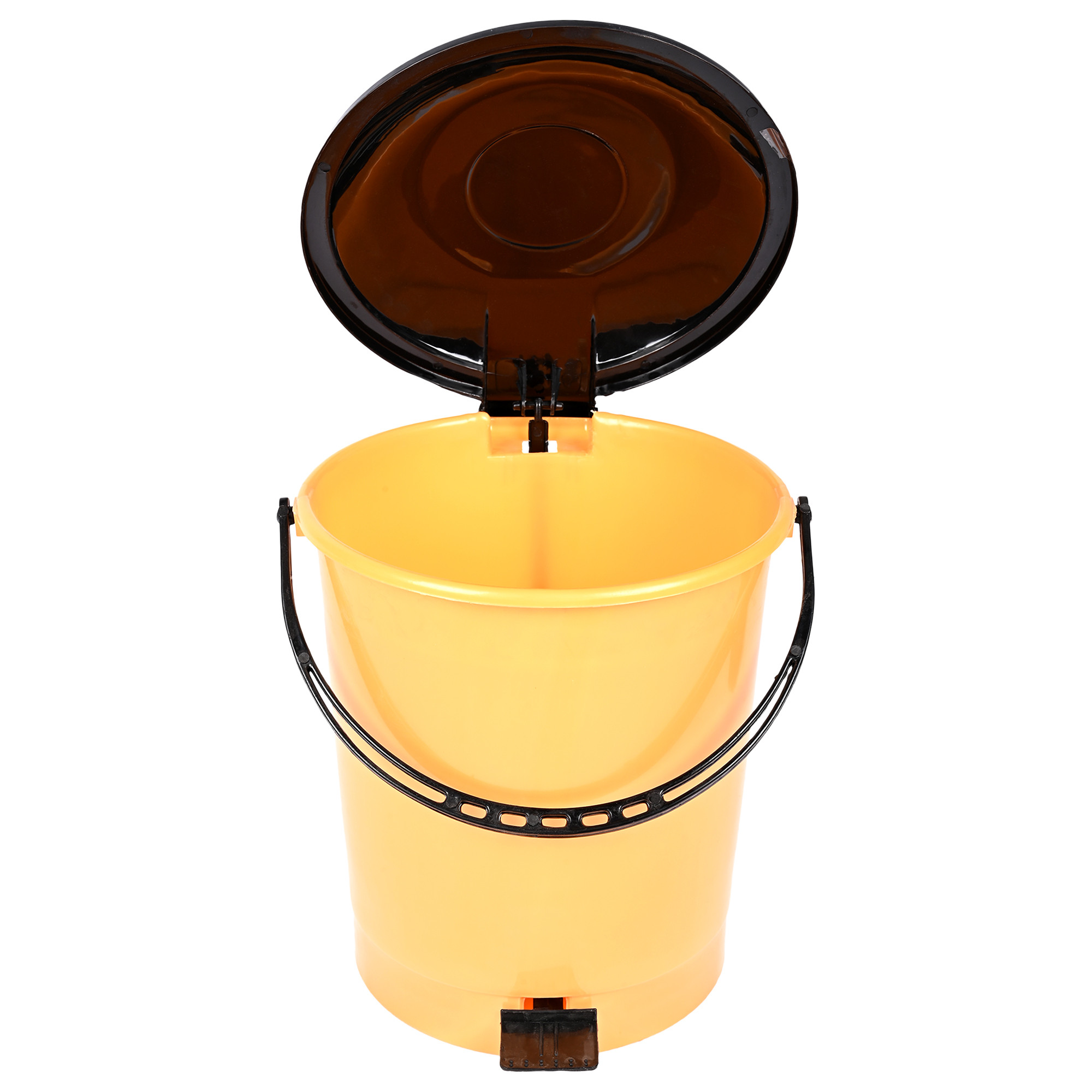 Kuber Industries Pedal Dustbin | Dustbin with Lid | Garbage Bin with Handle | Dustbin for Kitchen-Bathroom | Wet & Dry Waste Bin | Black Dhakkan Trash Can | 10 LTR | Orange & White