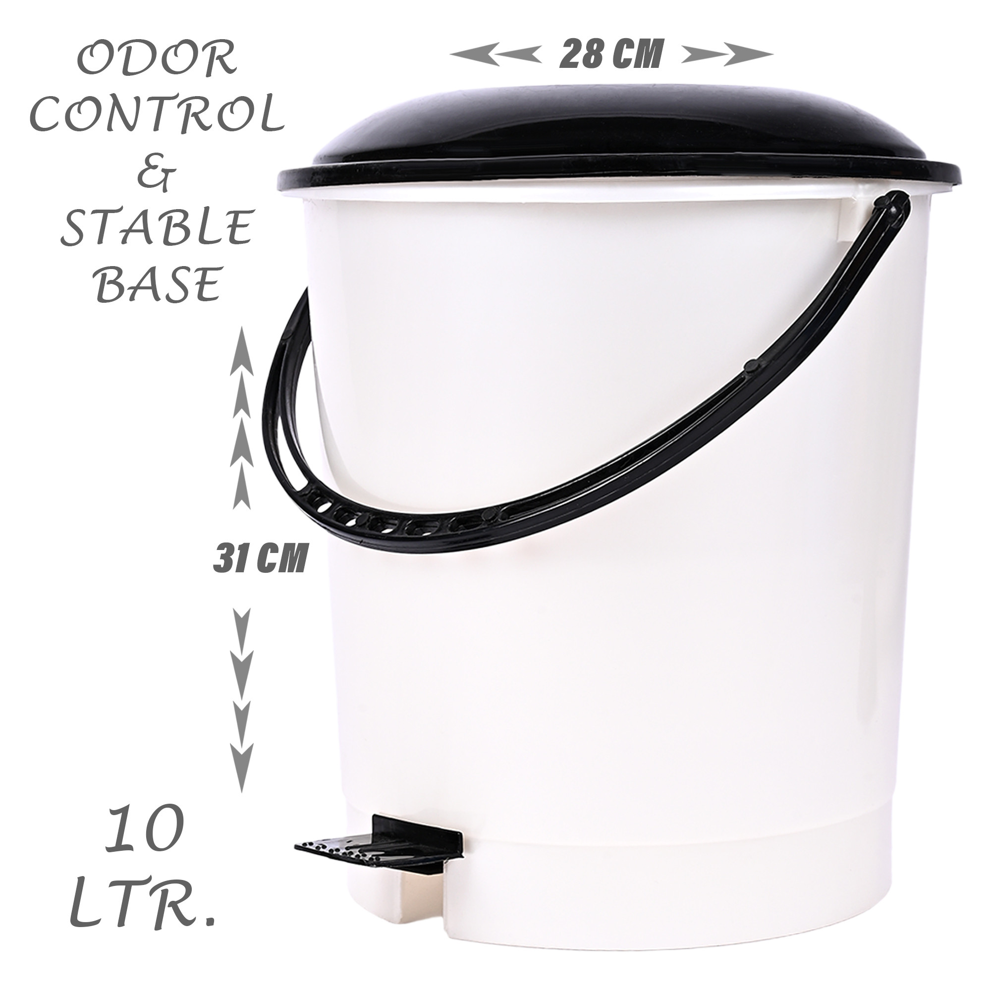 Kuber Industries Pedal Dustbin | Dustbin with Lid | Garbage Bin with Handle | Dustbin for Kitchen-Bathroom | Wet & Dry Waste Bin | Black Dhakkan Trash Can | 10 LTR | Orange & White