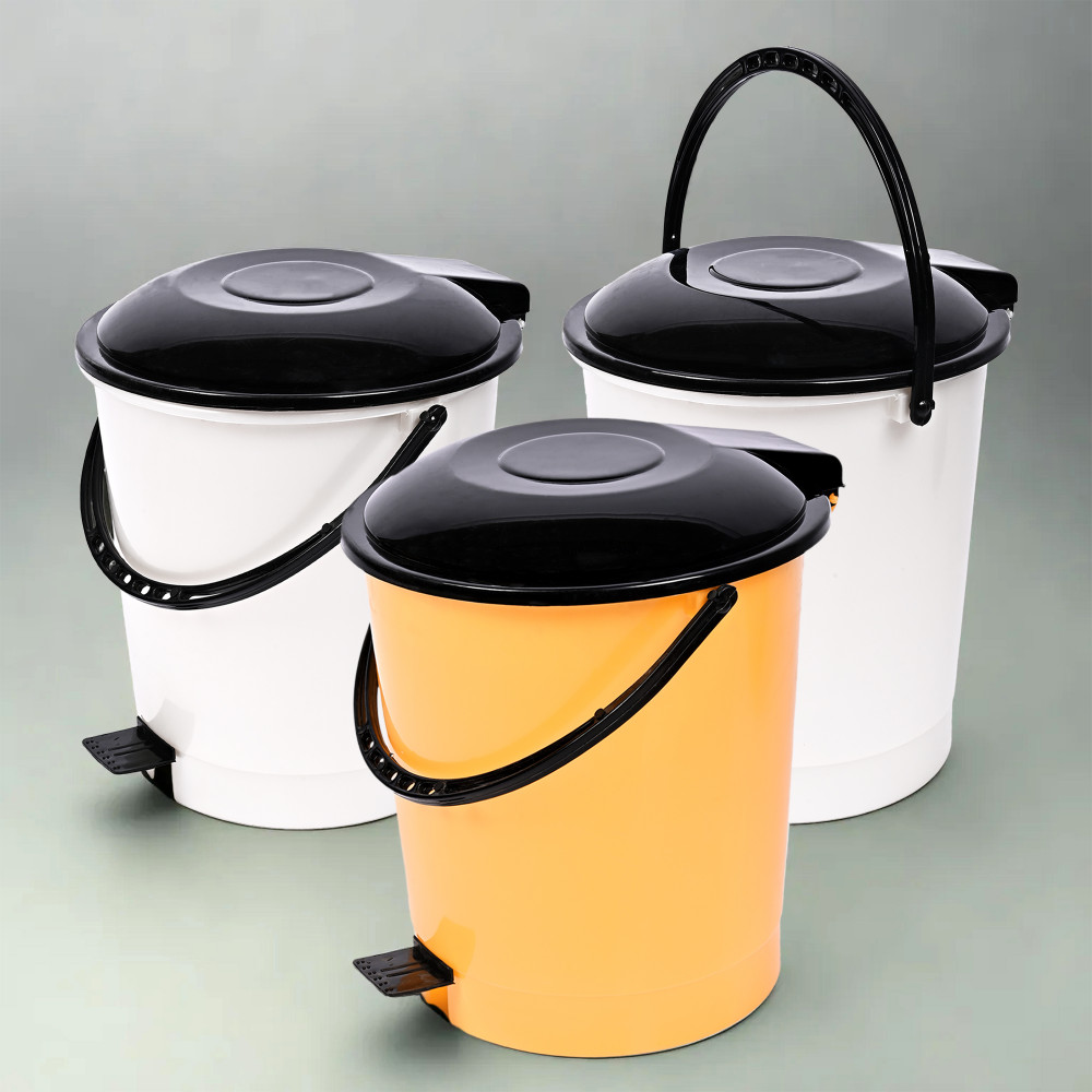 Kuber Industries Pedal Dustbin | Dustbin with Lid | Garbage Bin with Handle | Dustbin for Kitchen-Bathroom | Wet &amp; Dry Waste Bin | Black Dhakkan Trash Can | 10 LTR | Multicolor