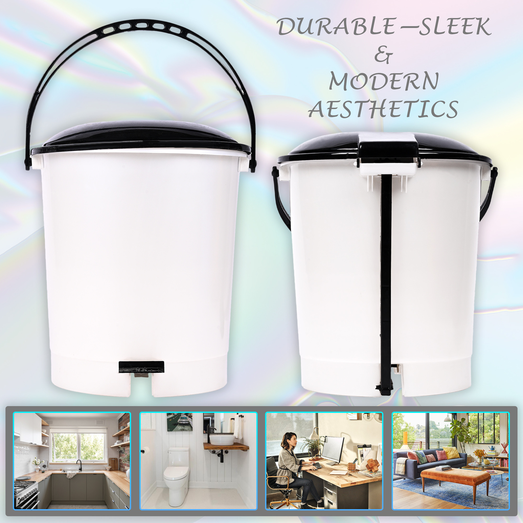 Kuber Industries Pedal Dustbin | Dustbin with Lid | Garbage Bin with Handle | Dustbin for Kitchen-Bathroom | Wet & Dry Waste Bin | Black Dhakkan Trash Can | 10 LTR | Multicolor