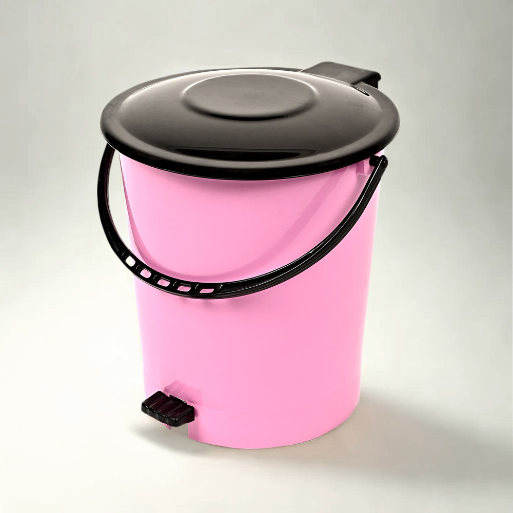 Kuber Industries Pedal Dustbin | Dustbin with Lid | Garbage Bin with Handle | Dustbin for Kitchen-Bathroom | Wet &amp; Dry Waste Bin | Black Dhakkan Trash Can | 10 LTR | Pink