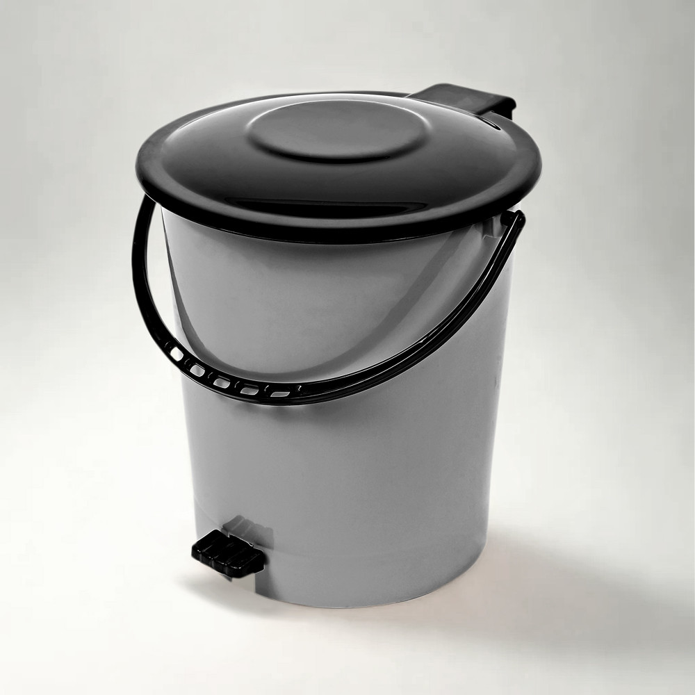 Kuber Industries Pedal Dustbin | Dustbin with Lid | Garbage Bin with Handle | Dustbin for Kitchen-Bathroom | Wet &amp; Dry Waste Bin | Black Dhakkan Trash Can | 10 LTR | Gray