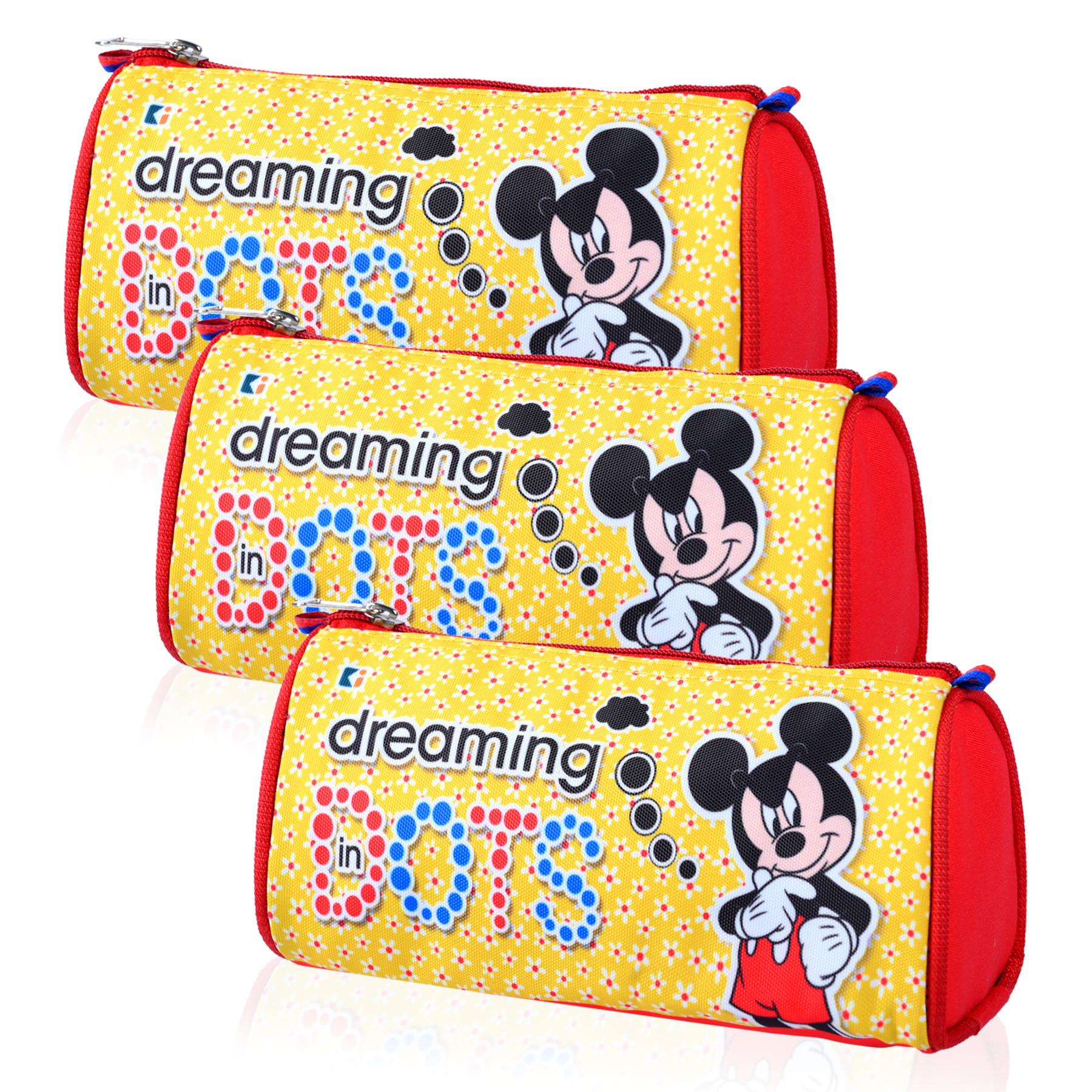 Kuber Industries Pencil Pouch | Multi-Purpose Travel Pouch | Kids Stationary Storage Bag | Pencil Utility School Pouches | Geometry Box | Disney Mickey Dots | Large | Yellow