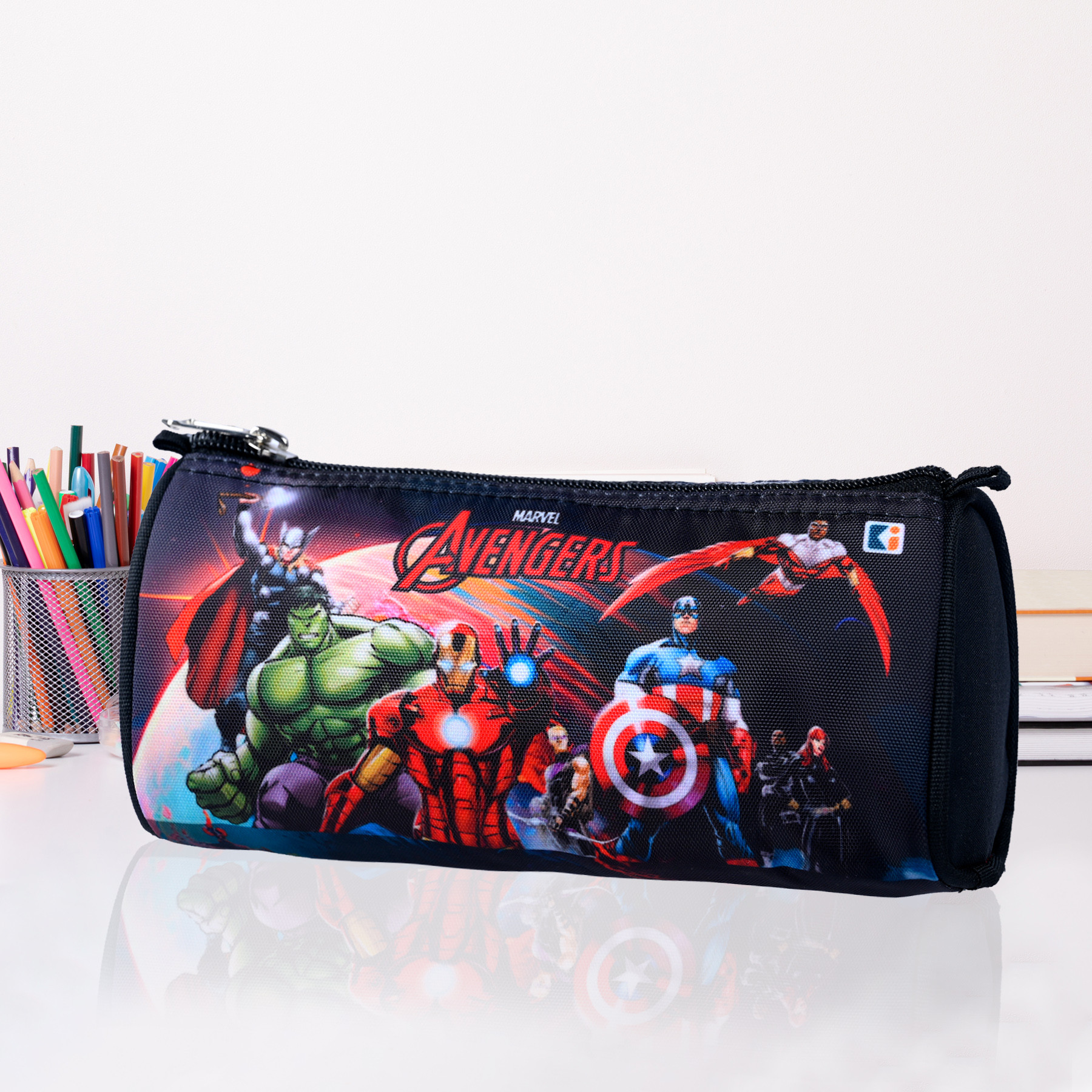 Kuber Industries Pencil Pouch | Multi-Purpose Travel Pouch | Kids Stationary Storage Bag | Pencil Utility School Pouches | Geometry Box | Marvel Avengers | Large | Black