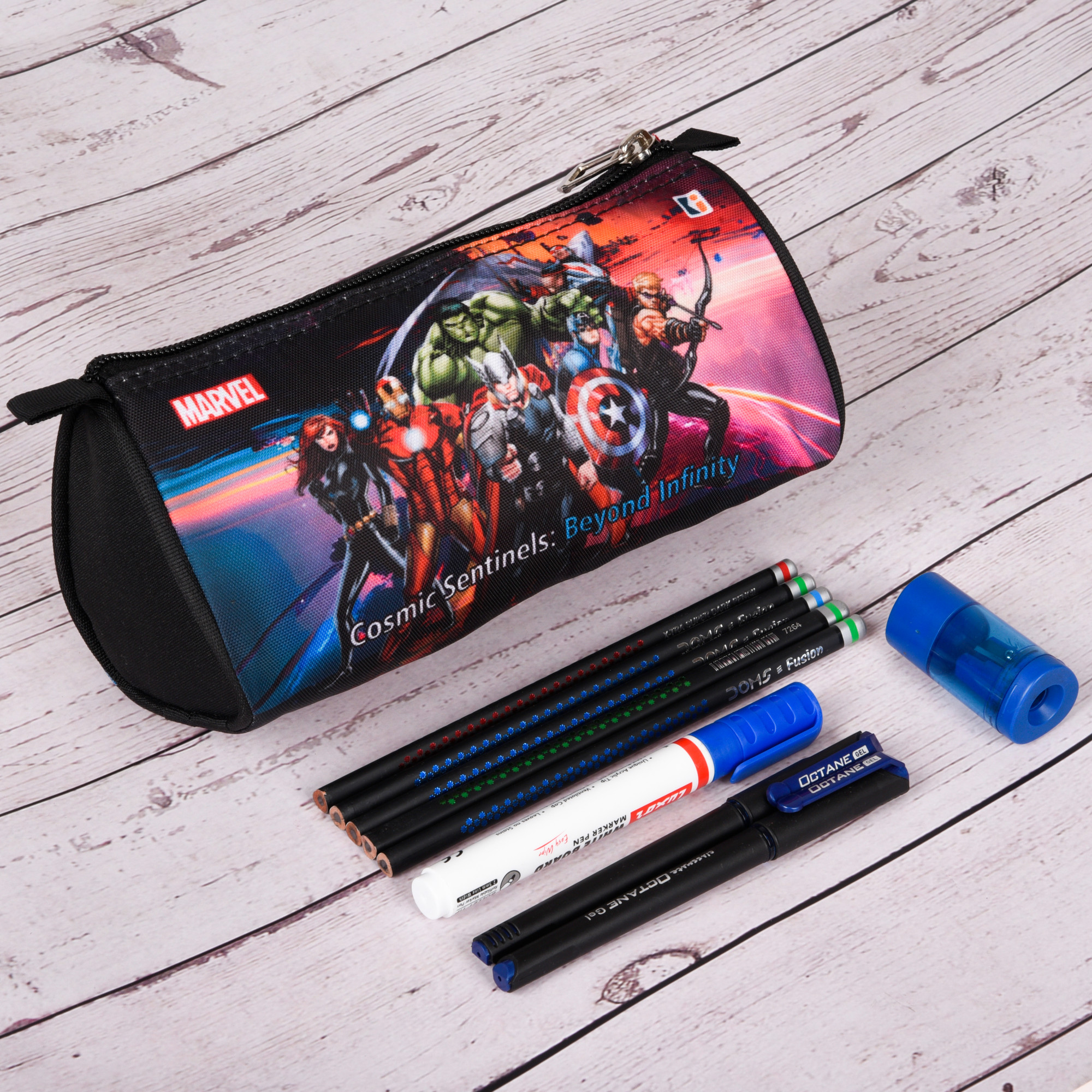 Kuber Industries Pencil Pouch | Multi-Purpose Travel Pouch | Kids Stationary Storage Bag | Pencil Utility School Pouches | Geometry Box | Marvel Avengers | Large | Black