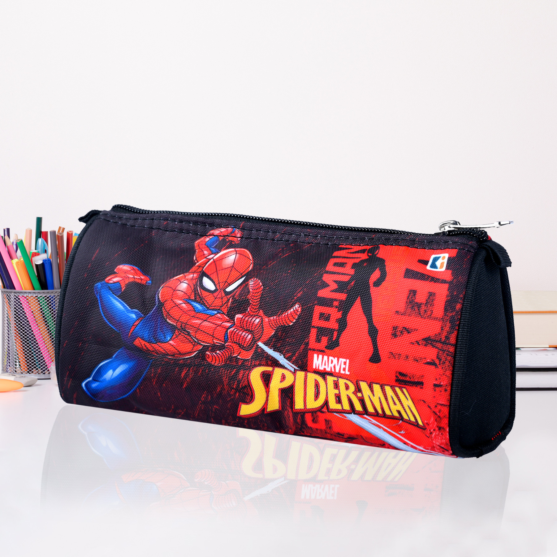 Kuber Industries Pencil Pouch | Multi-Purpose Travel Pouch | Kids Stationary Storage Bag | Pencil Utility School Pouches | Geometry Box | Marvel Spider-Man | Large | Red & Black