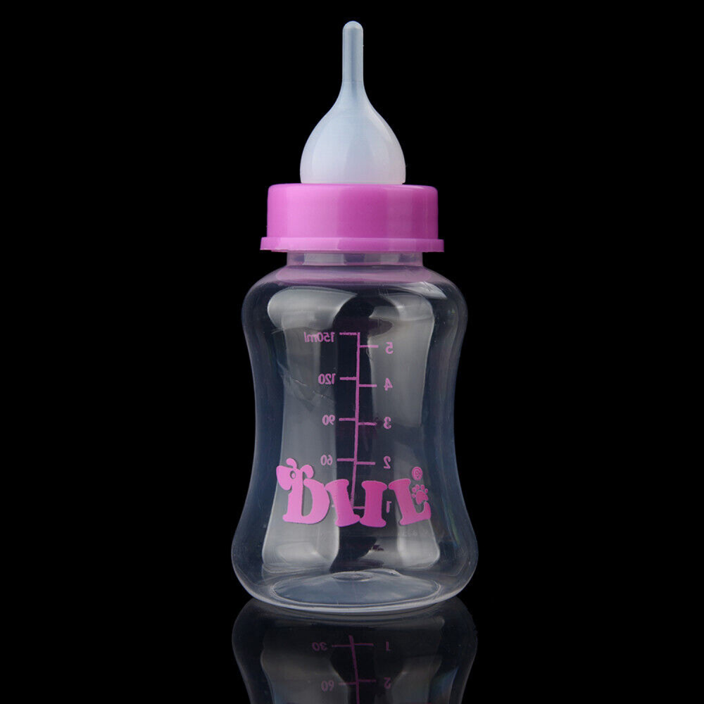 Kuber Industries Pet Feeding Bottle for Puppies,Kittens,Rabbits &amp; Other Newborns|Nursing Bottle for Pets|Squeeze Liquid Feed Bottle|Bottle,Milk Brush,Pacifier Replacement|LS143PK|150 ML|Pink