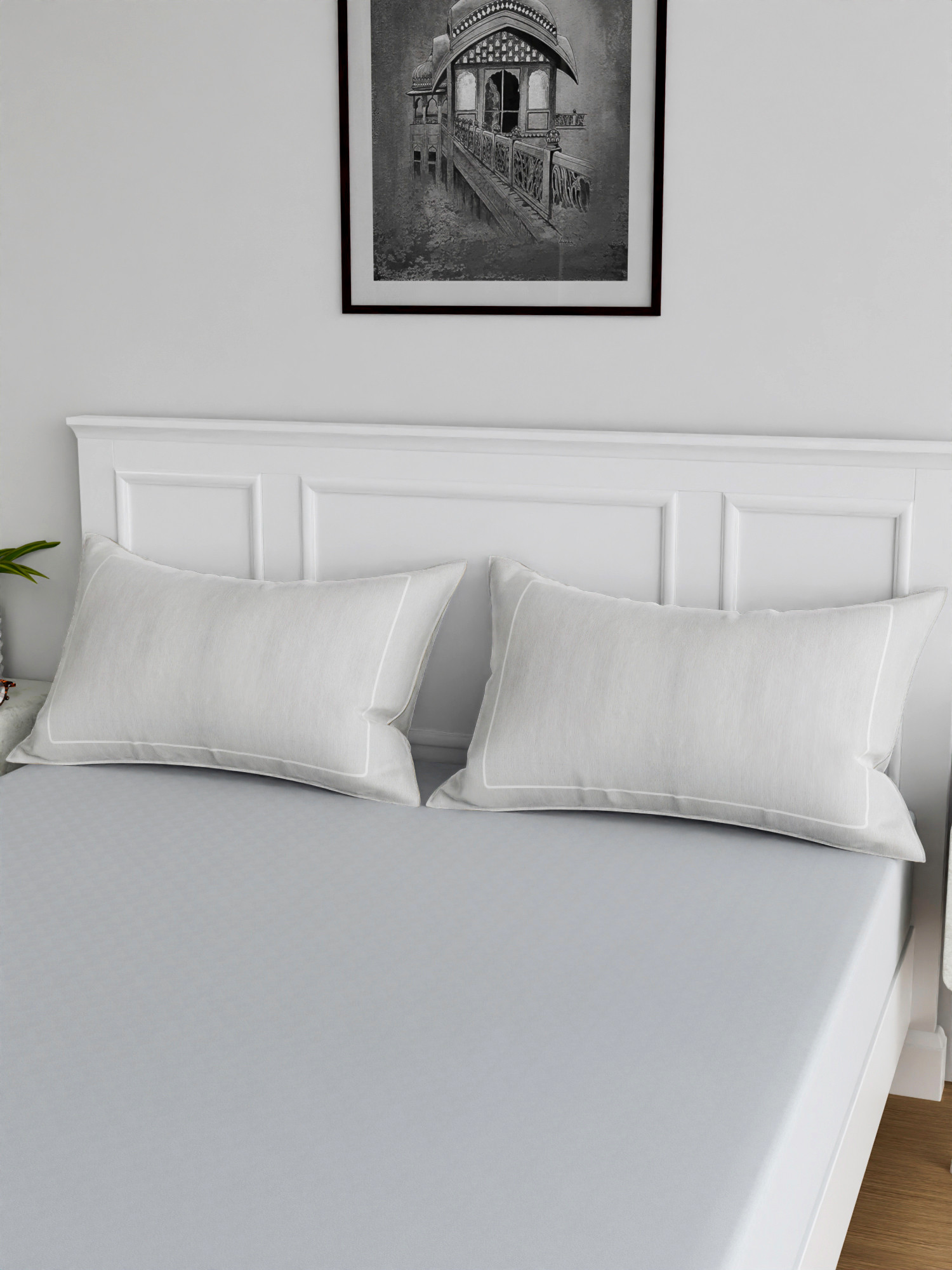 Kuber Industries Pillow Cover | Cotton Pillow Cover | Pillow Cover for Bedroom | Cushion Pillow Cover for Living Room | Plain Border Pillow Cover Set |White