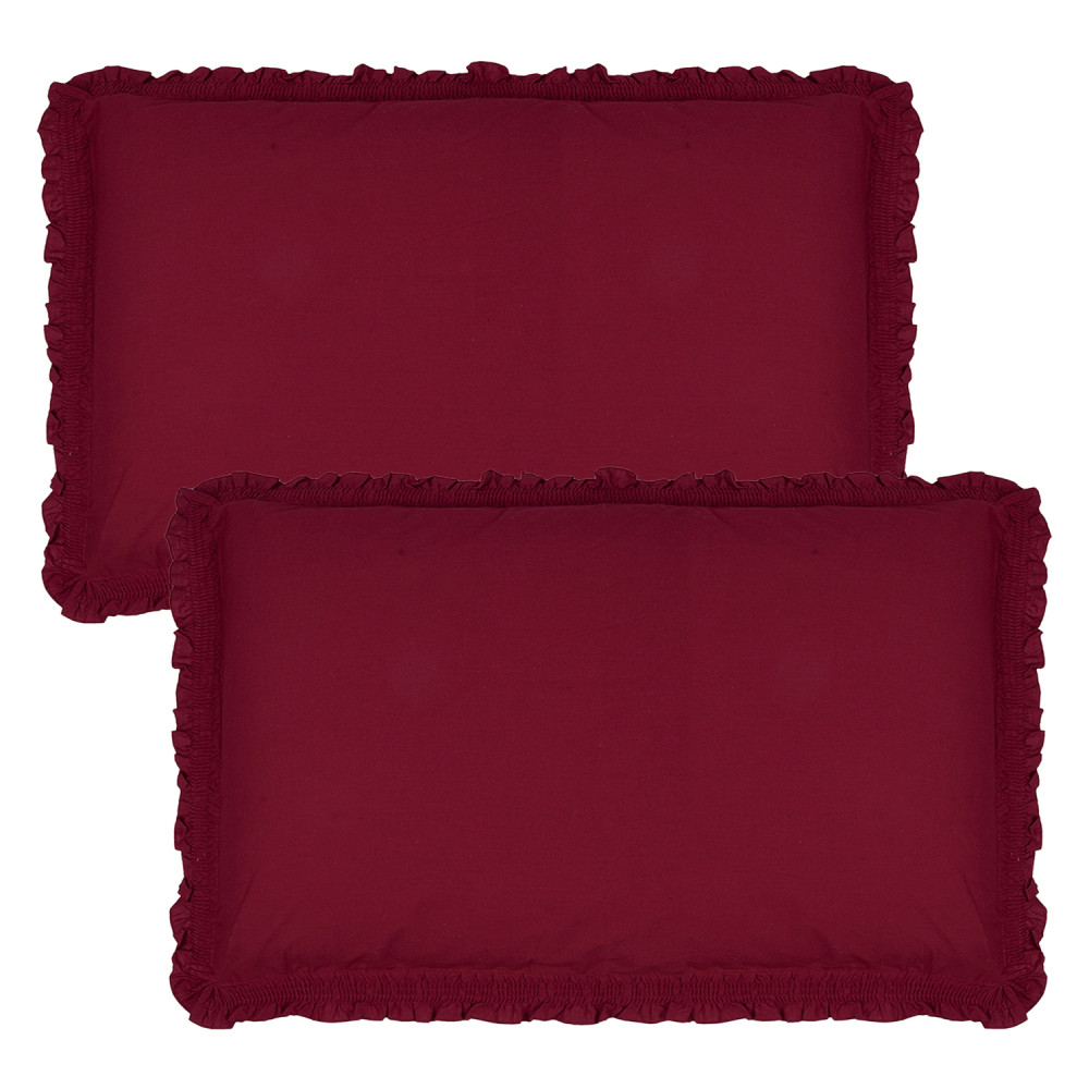 Kuber Industries Pillow Cover | Cotton Pillow Cover | Pillow Cover For Bedroom | Pleated Frill Border Long Crush Pillow Cover | Set of 2 | 20x30 Inch | Maroon