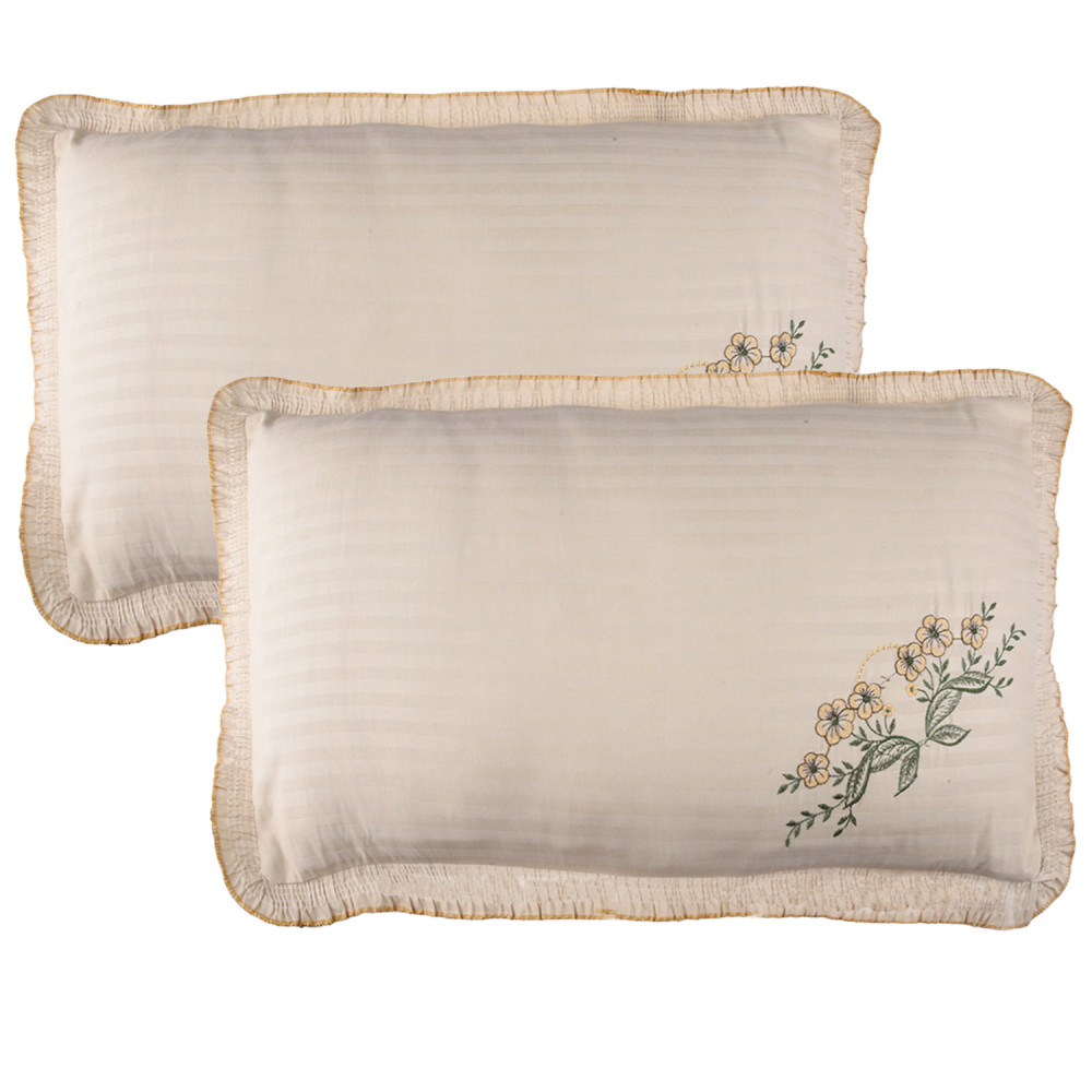 Kuber Industries Pillow Cover | Cotton Pillow Cover Set | Cushion Pillow Cover Set | Pillow Cover Set for Bedroom | Lining Embroidery Pillow Cover Set |Beige