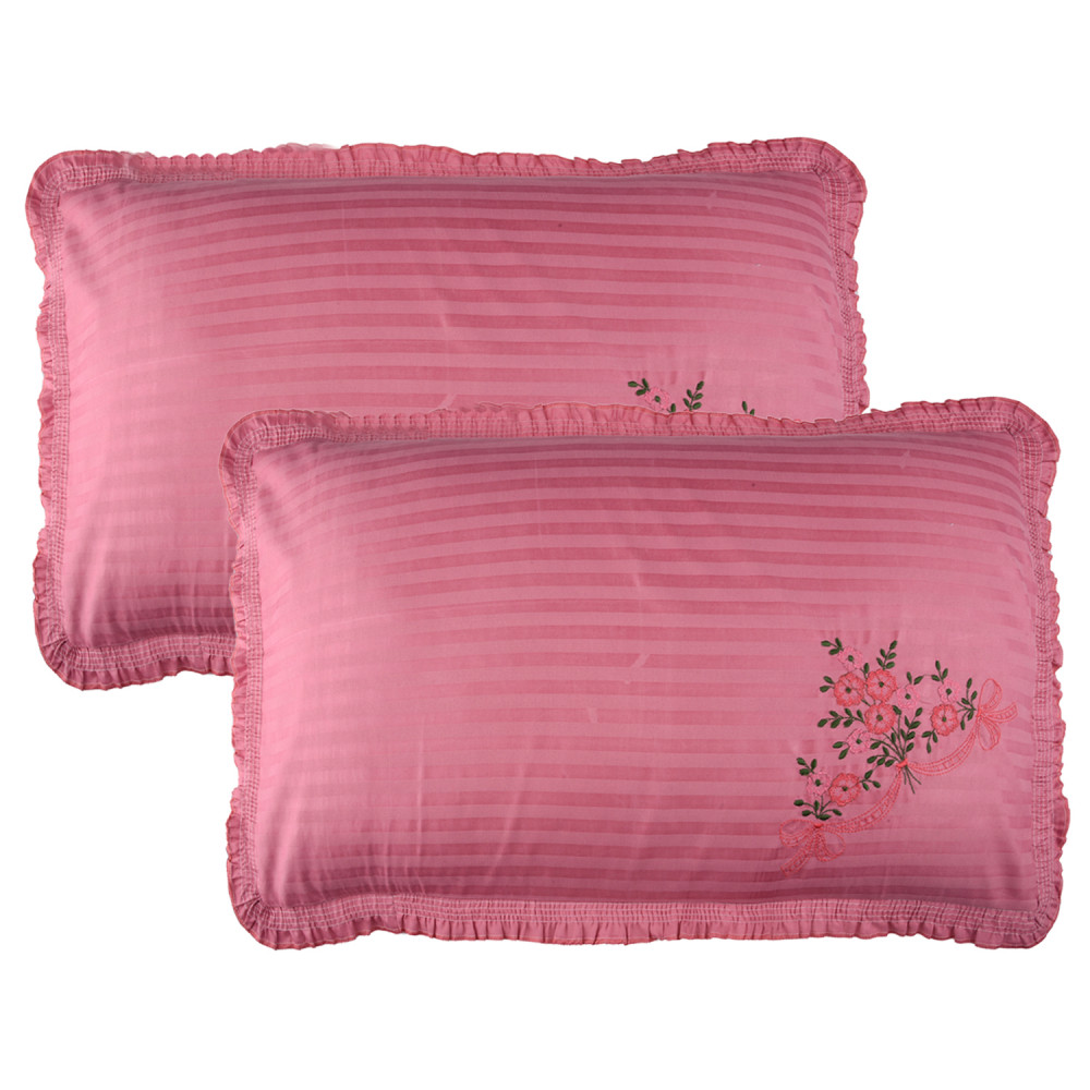Kuber Industries Pillow Cover | Cotton Pillow Cover Set | Cushion Pillow Cover Set | Pillow Cover Set for Bedroom | Lining Embroidery Pillow Cover Set |Dark Pink
